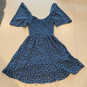 Abercrombie & Fitch Blue Polka Dot Smocked Flutter Sleeve Mini Dress XS